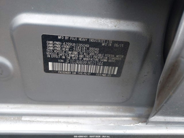 45061431 :رقم المزاد ، JF1GJAA68FH021344 vin ، 2015 Subaru Impreza 2.0i مزاد بيع