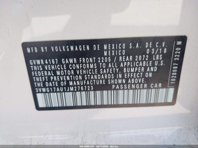 3VWG17AU1JM276723 Volkswagen Golf Tsi S/tsi Se