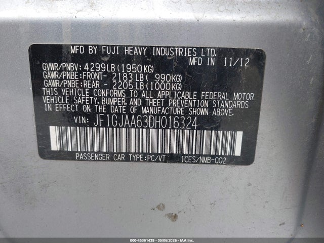 45061439 :رقم المزاد ، JF1GJAA63DH016324 vin ، 2013 Subaru Impreza 2.0i مزاد بيع