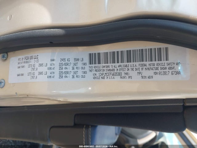 2015 Jeep Cherokee Latitude მანქანა იყიდება აუქციონზე, vin: 1C4PJMCS7FW635383, აუქციონის ნომერი: 45061452