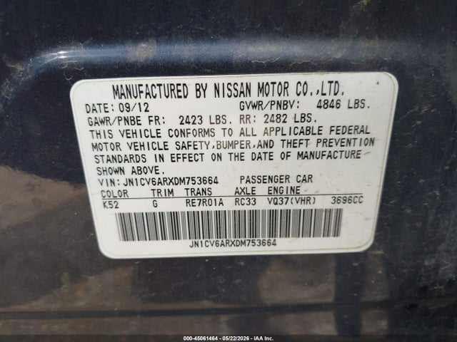 Продаж на аукціоні авто 2013 Infiniti G37x, vin: JN1CV6ARXDM753664, номер лоту: 45061464
