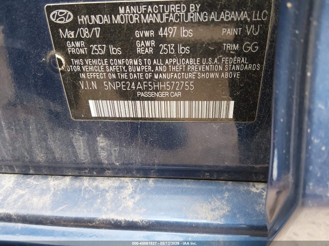 Продаж на аукціоні авто 2017 Hyundai Sonata, vin: 5NPE24AF5HH572755, номер лоту: 45061527