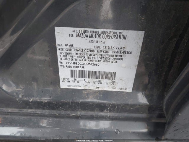 45061530 :رقم المزاد ، 1YVHP80C355M62662 vin ، 2005 Mazda Mazda6 I Base مزاد بيع