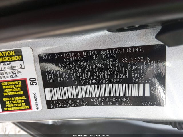 4T1B31HK0KU517897 Toyota Camry Hybrid Le