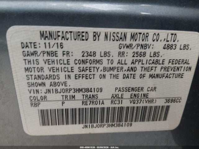 Продаж на аукціоні авто 2017 Infiniti Qx50, vin: JN1BJ0RP3HM384109, номер лоту: 45061539