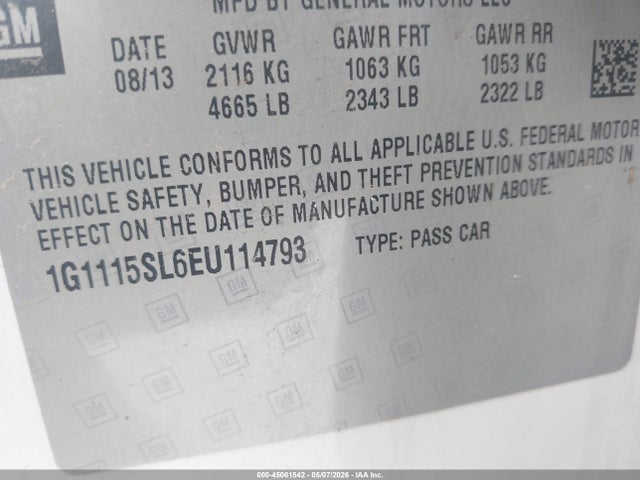 Chevrolet IMPALA 1LT 2014 1G1115SL6EU114793 Image 9