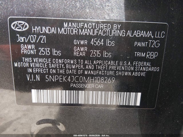 Продаж на аукціоні авто 2021 Hyundai Sonata N Line, vin: 5NPEK4JC0MH108269, номер лоту: 45061575