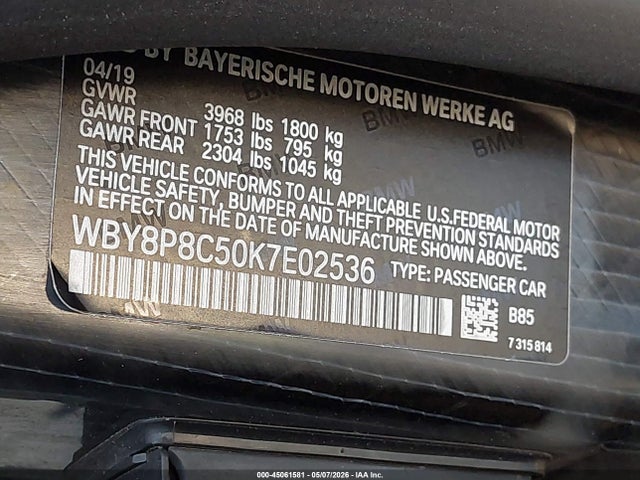 Aukcja sprzedaży 2019 Bmw I3s 120ah W/range Extender, vin: WBY8P8C50K7E02536, numer aukcji: 45061581