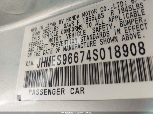 Продаж на аукціоні авто 2004 Honda Civic Hybrid, vin: JHMES96674S018908, номер лоту: 45061602
