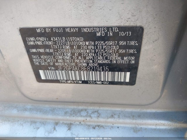 45061615 :رقم المزاد ، JF2GPAKC8E8219435 vin ، 2014 Subaru Xv Crosstrek 2.0i Limited مزاد بيع
