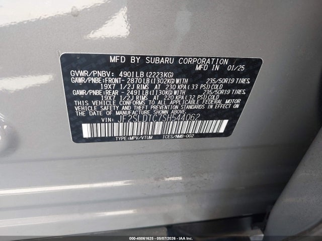 Aukcja sprzedaży 2025 Subaru Forester Touring, vin: JF2SLDTC7SH544062, numer aukcji: 45061625