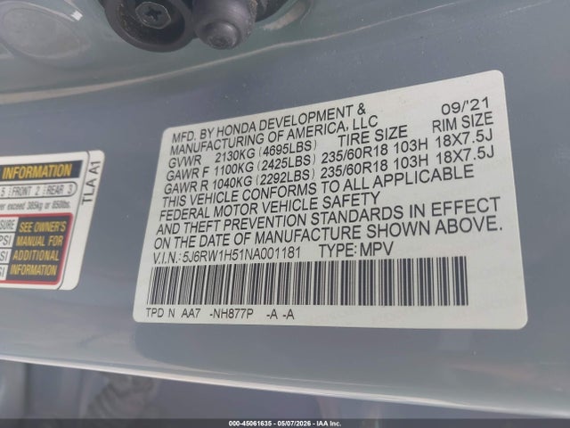 Aukcja sprzedaży 2022 Honda Cr-v 2wd Ex, vin: 5J6RW1H51NA001181, numer aukcji: 45061635