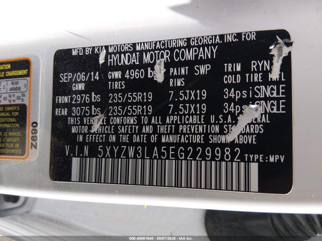 Продаж на аукціоні авто 2014 Hyundai Santa Fe Sport 2.0l Turbo, vin: 5XYZW3LA5EG229982, номер лоту: 45061640