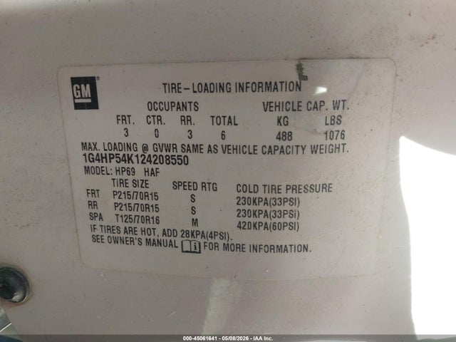 Aukcja sprzedaży 2002 Buick Lesabre Custom, vin: 1G4HP54K124208550, numer aukcji: 45061641
