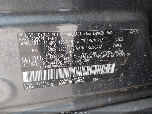2024 Toyota Rav4 Le მანქანა იყიდება აუქციონზე, vin: 2T3H1RFV8RW323583, აუქციონის ნომერი: 45061642