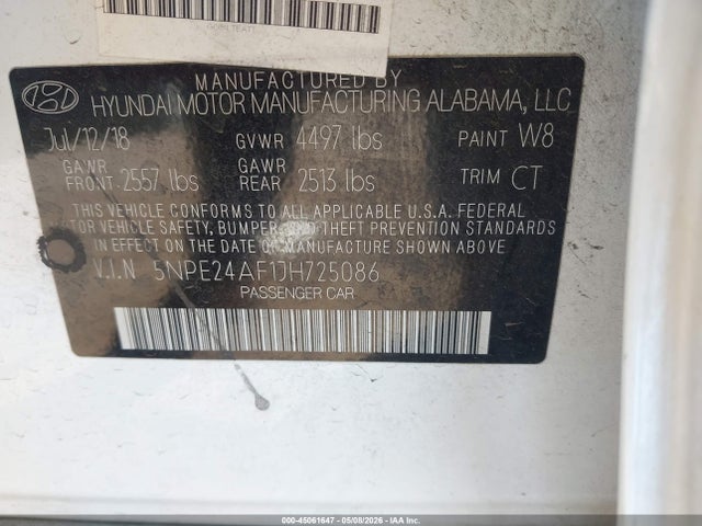 5NPE24AF1JH725086 Hyundai SONATA SE