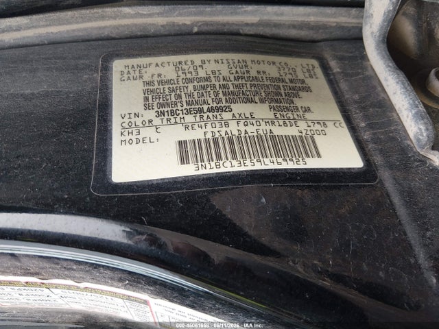 2009 Nissan Versa 1.8s მანქანა იყიდება აუქციონზე, vin: 3N1BC13E59L469925, აუქციონის ნომერი: 45061658
