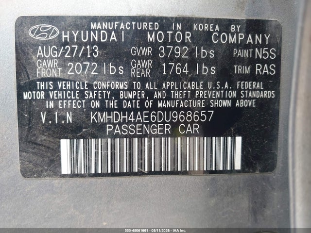 Продаж на аукціоні авто 2013 Hyundai Elantra Gls, vin: KMHDH4AE6DU968657, номер лоту: 45061661