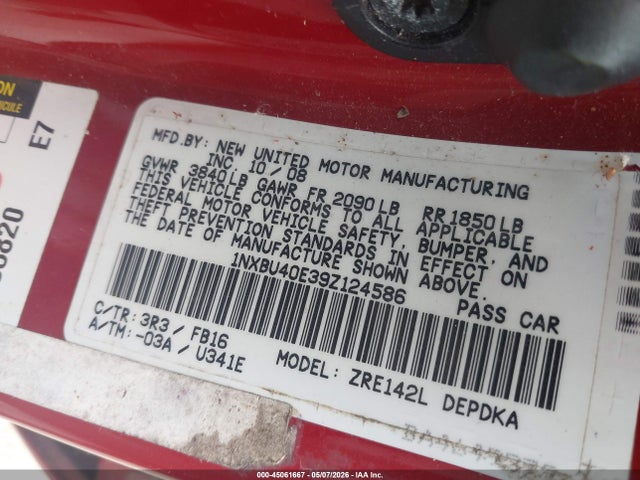 Aukcja sprzedaży 2009 Toyota Corolla, vin: 1NXBU40E39Z124586, numer aukcji: 45061667