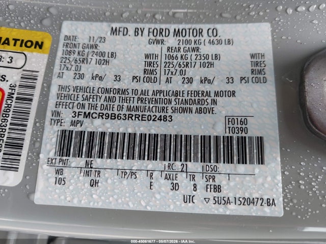 Aukcja sprzedaży 2024 Ford Bronco Sport Big Bend, vin: 3FMCR9B63RRE02483, numer aukcji: 45061677