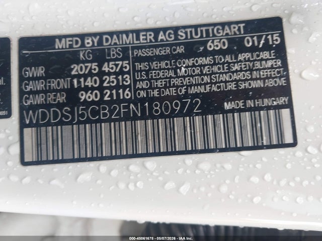 Aukcja sprzedaży 2015 Mercedes-benz Cla 45 Amg 4matic, vin: WDDSJ5CB2FN180972, numer aukcji: 45061678