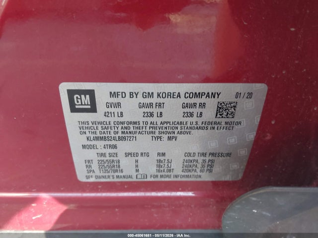 Aukcja sprzedaży 2020 Buick Encore Gx Fwd Preferred, vin: KL4MMBS24LB097271, numer aukcji: 45061681