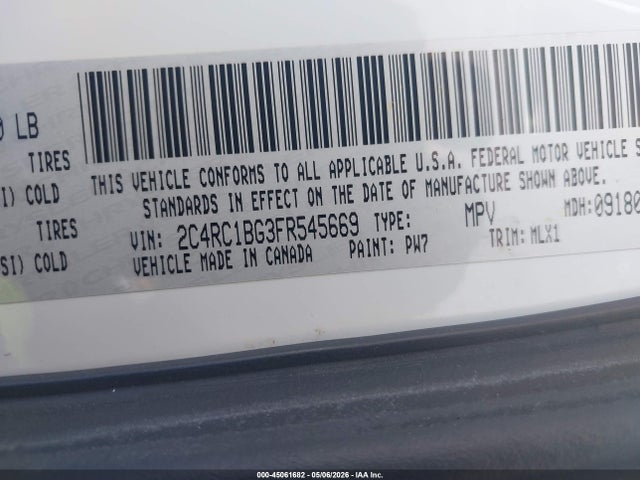 2015 Chrysler Town & Country Touring მანქანა იყიდება აუქციონზე, vin: 2C4RC1BG3FR545669, აუქციონის ნომერი: 45061682