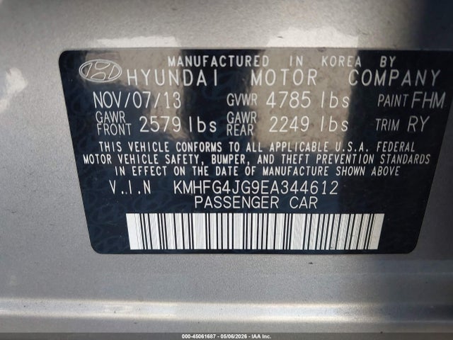 Hyundai Azera 2014 KMHFG4JG9EA344612 Image 9