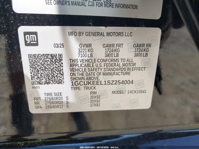 Aukcja sprzedaży 2025 Chevrolet Silverado 1500 4wd  Short Bed Rst, vin: 1GCUKEEL1SZ254004, numer aukcji: 45061691