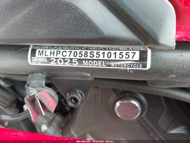 45061692 :رقم المزاد ، MLHPC7058S5101557 vin ، 2025 Honda Cbr500 Ra مزاد بيع