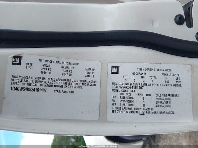 Продаж на аукціоні авто 2002 Buick Park Avenue, vin: 1G4CW54K524161407, номер лоту: 45061703