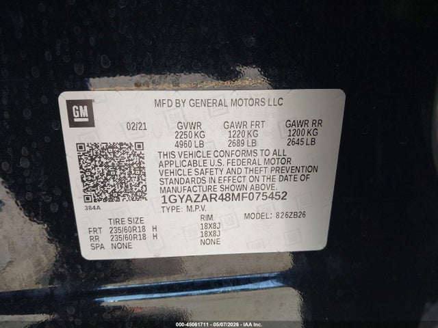 Aukcja sprzedaży 2021 Cadillac Xt4 Fwd Luxury, vin: 1GYAZAR48MF075452, numer aukcji: 45061711