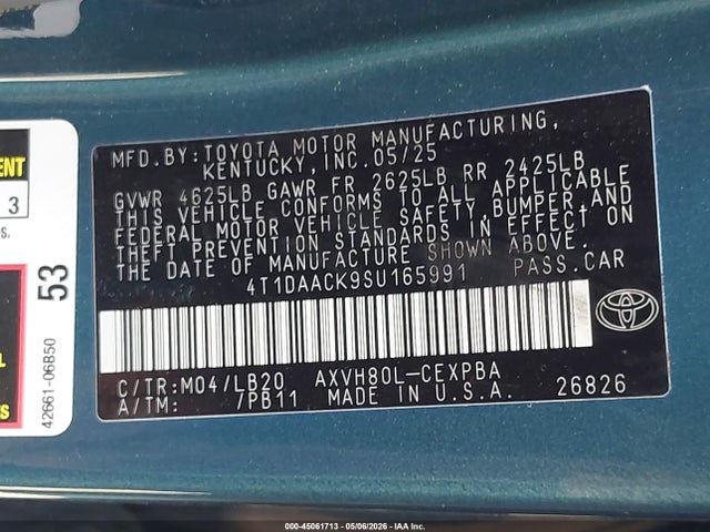 45061713 :رقم المزاد ، 4T1DAACK9SU165991 vin ، 2025 Toyota Camry Xse مزاد بيع