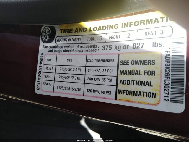 1FADP3K26FL302712 Ford FOCUS SE