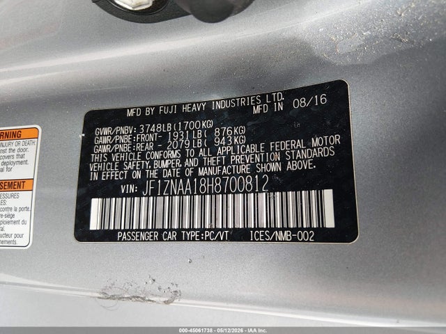JF1ZNAA18H8700812 Toyota 86