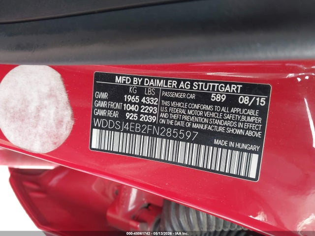 45061742 :رقم المزاد ، WDDSJ4EB2FN285597 vin ، 2015 Mercedes-benz Cla 250 مزاد بيع