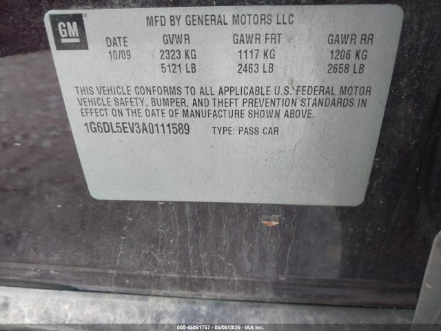 45061757 :رقم المزاد ، 1G6DL5EV3A0111589 vin ، 2010 Cadillac Cts Standard مزاد بيع