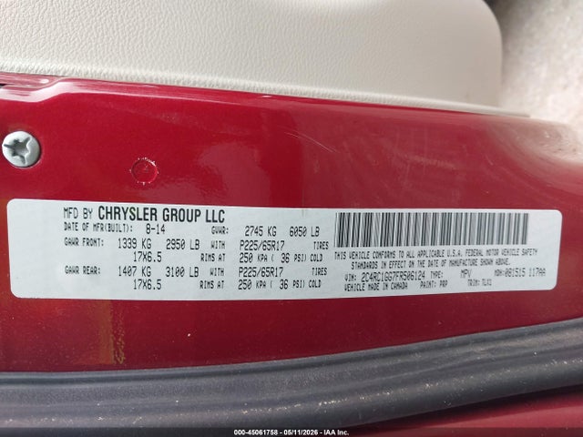 45061758 :رقم المزاد ، 2C4RC1GG7FR506124 vin ، 2015 Chrysler Town & Country Limited Platinum مزاد بيع