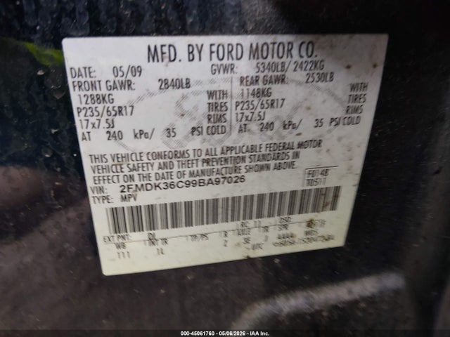 Продаж на аукціоні авто 2009 Ford Edge Se, vin: 2FMDK36C99BA97026, номер лоту: 45061760