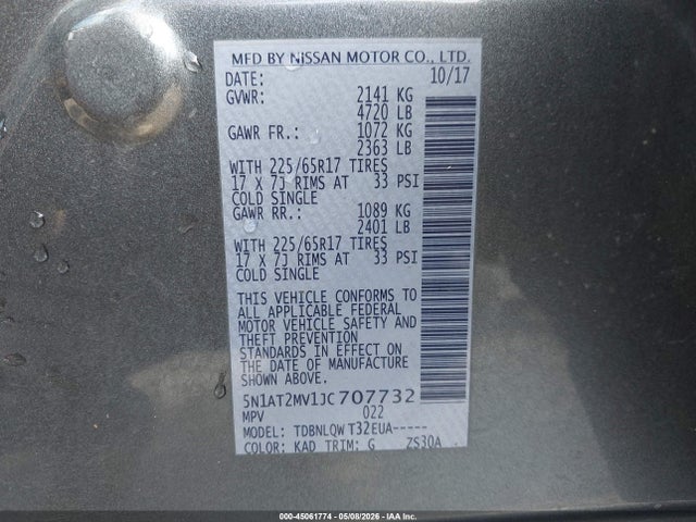 Продажа на аукционе авто 2018 Nissan Rogue Sv, vin: 5N1AT2MV1JC707732, номер лота: 45061774