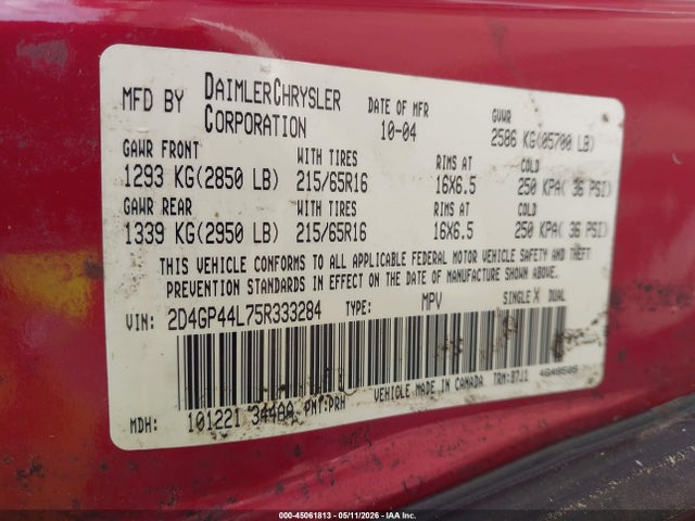 Aukcja sprzedaży 2005 Dodge Grand Caravan Sxt, vin: 2D4GP44L75R333284, numer aukcji: 45061813