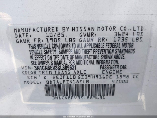 3N1CN8EV3SL889631 Nissan Versa 1.6 Sv