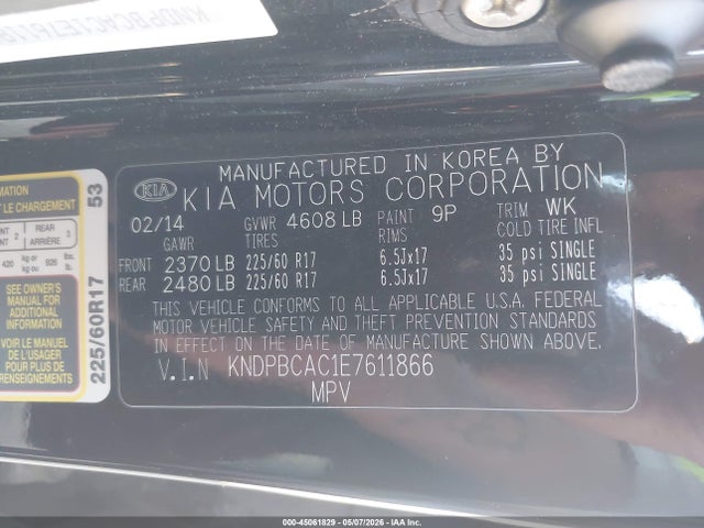 Продажа на аукционе авто 2014 Kia Sportage Lx, vin: KNDPBCAC1E7611866, номер лота: 45061829