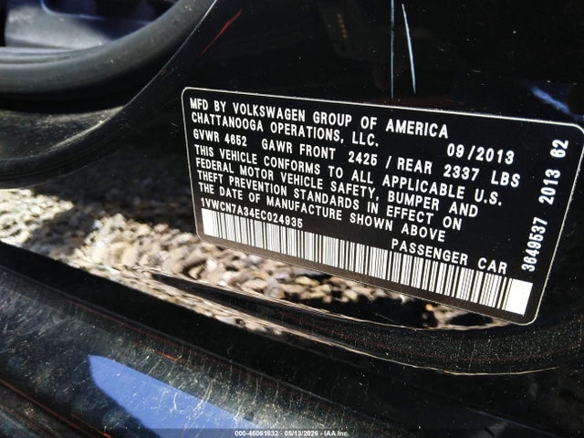 45061832 :رقم المزاد ، 1VWCN7A34EC024935 vin ، 2014 Volkswagen Passat 2.0l Tdi Sel Premium مزاد بيع