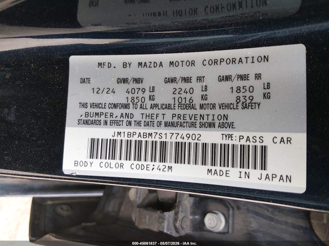 45061837 :رقم المزاد ، JM1BPABM7S1774902 vin ، 2025 Mazda Mazda3 2.5 S Select Sport مزاد بيع