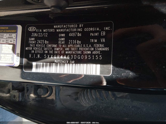 Aukcja sprzedaży 2013 Kia Optima Sx, vin: 5XXGR4A63DG095155, numer aukcji: 45061857