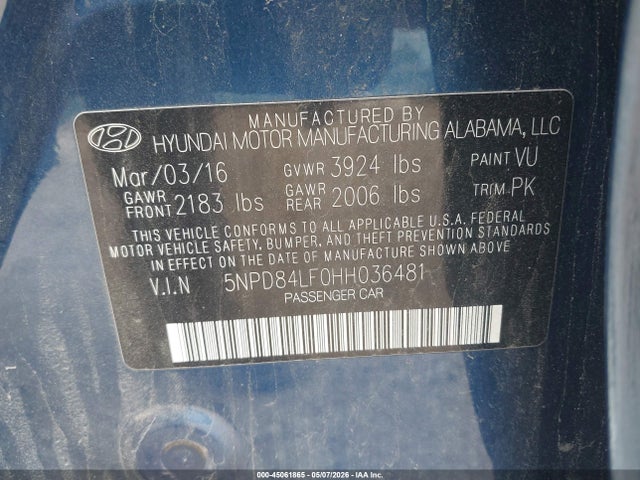 2017 Hyundai Elantra Se მანქანა იყიდება აუქციონზე, vin: 5NPD84LF0HH036481, აუქციონის ნომერი: 45061865