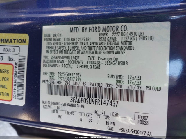 Ford Fusion Energi Titanium 2015 3FA6P0SU9FR147437 Image 9
