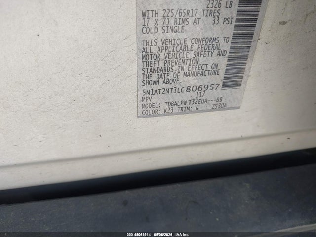 45061914 :رقم المزاد ، 5N1AT2MT3LC806957 vin ، 2020 Nissan Rogue S Fwd مزاد بيع