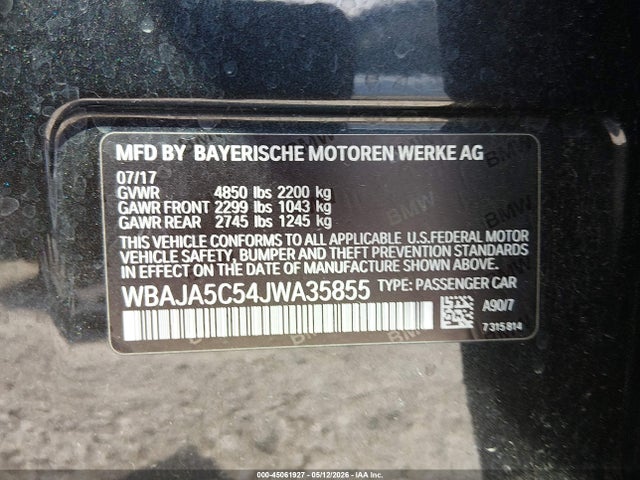 Aukcja sprzedaży 2018 Bmw 530i, vin: WBAJA5C54JWA35855, numer aukcji: 45061927